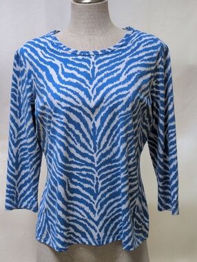 J. McLaughlin Blue Zebra Stripe Catalina Cloth Top
